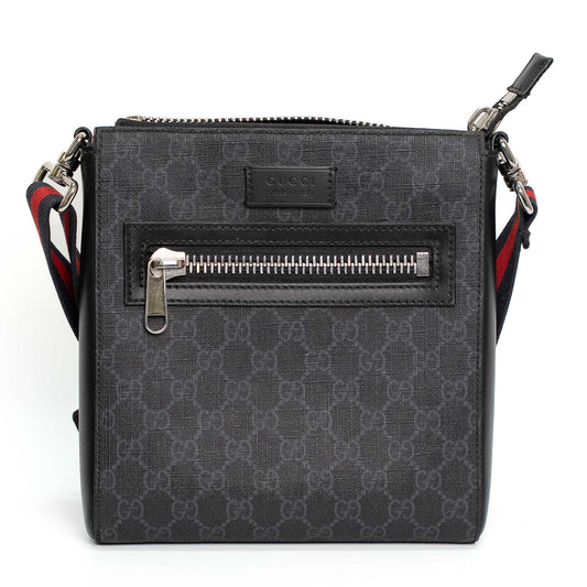 Gucci GG Supreme Black Canvas Messenger Bag