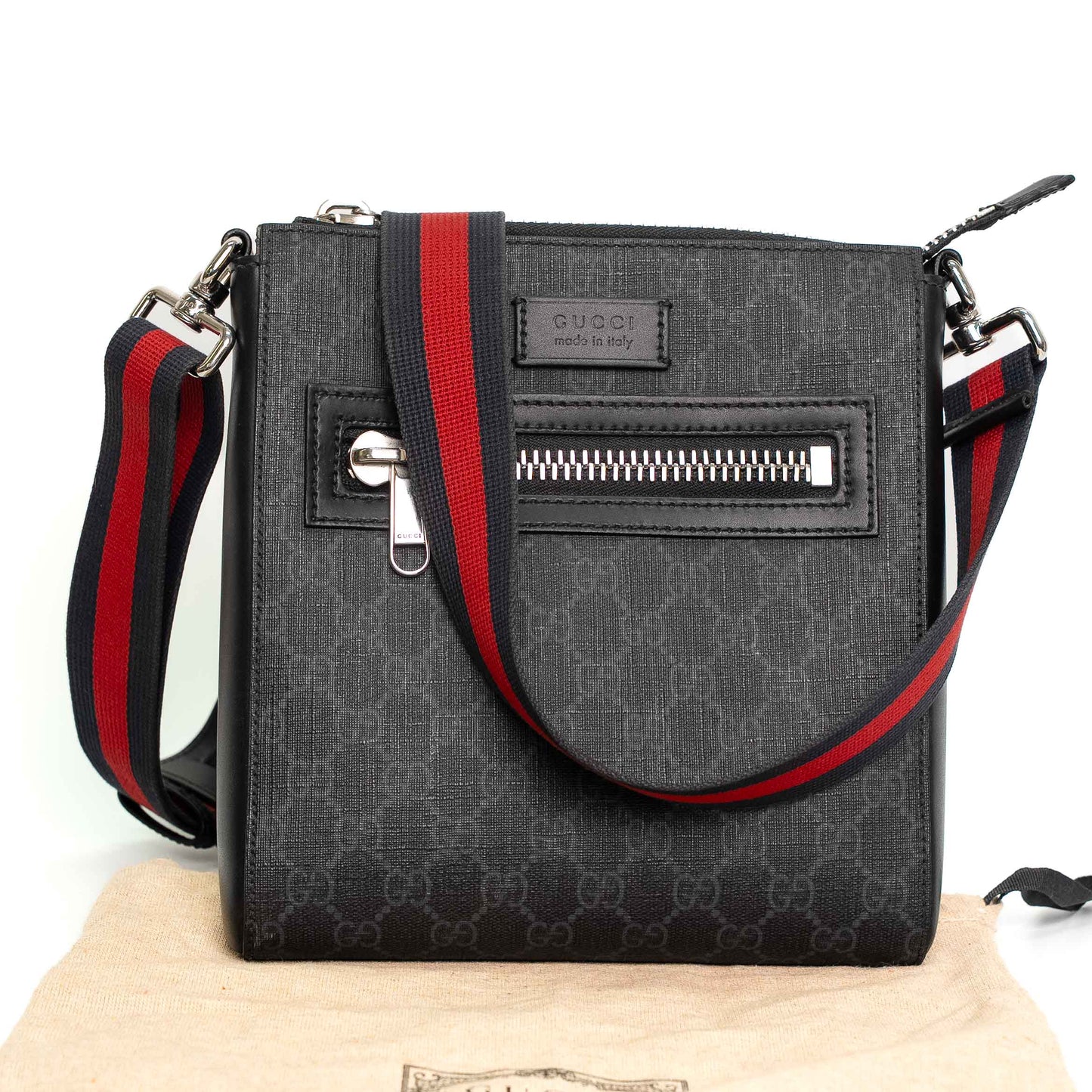 Gucci GG Supreme Black Canvas Messenger Bag