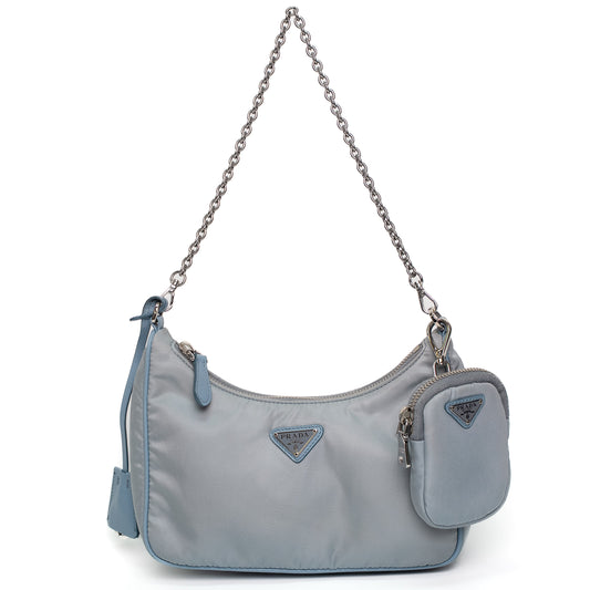 Prada Re-Edition 2005 Light Blue Nylon Shoulder Bag