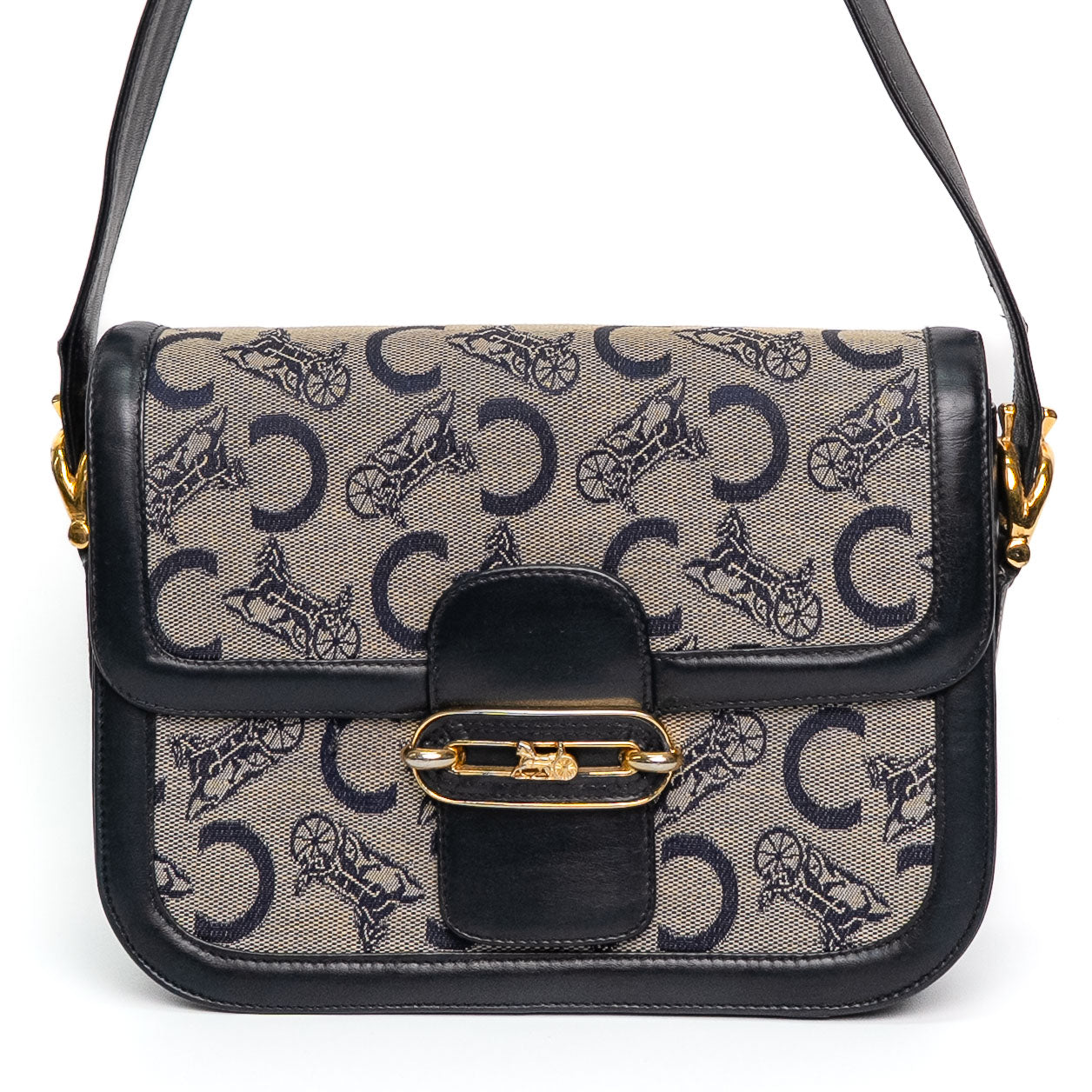 Celine Carriage Navy Canvas Shoulder Bag