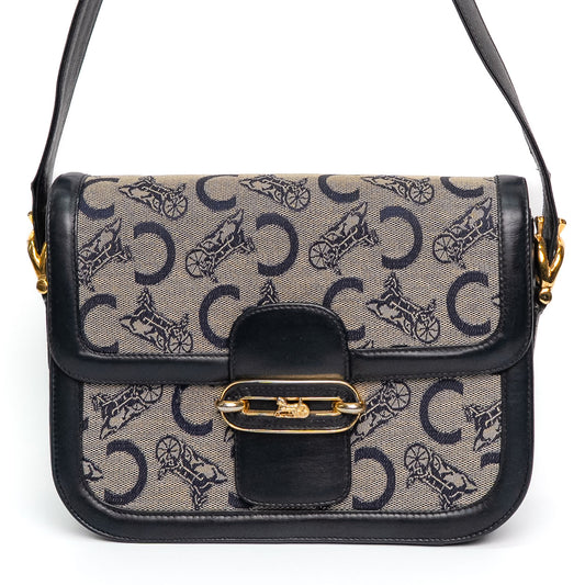 Celine Carriage Navy Canvas Shoulder Bag