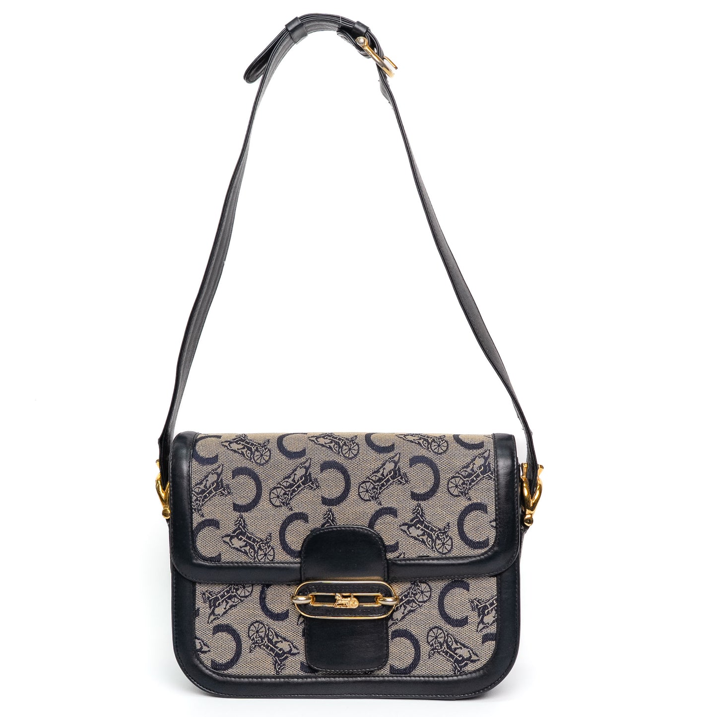 Celine Carriage Navy Canvas Shoulder Bag