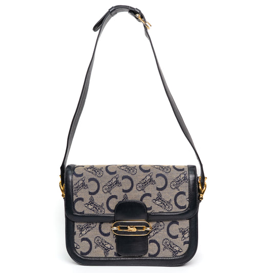 Celine Carriage Navy Canvas Shoulder Bag