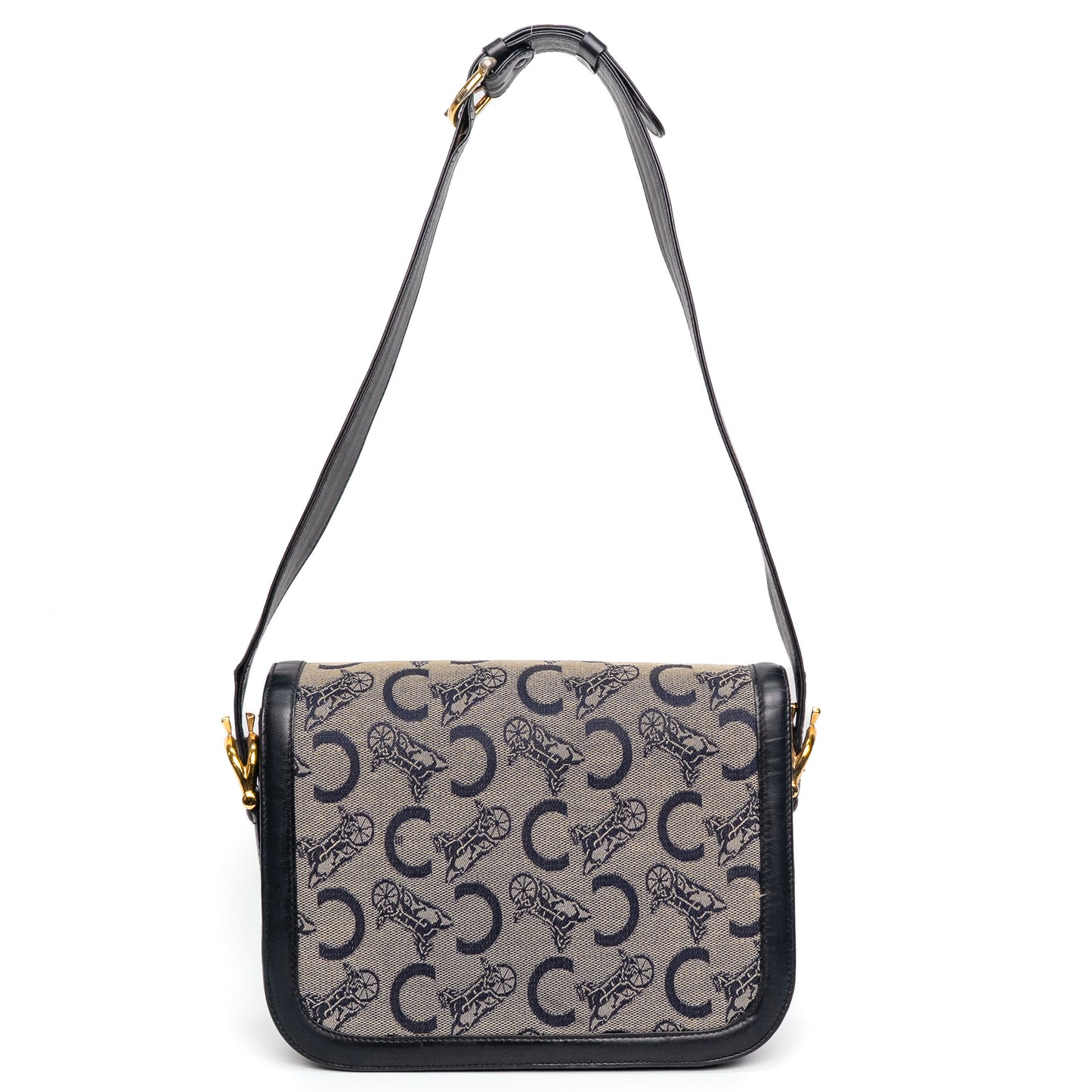 Celine Carriage Navy Canvas Shoulder Bag