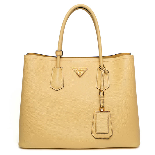 Prada Yellow Saffiano Cuir Double Tote