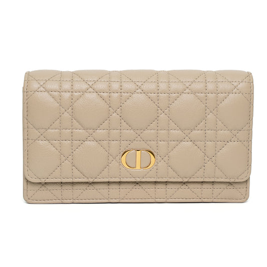 Dior Sand Beige Quilted Chain Wallet