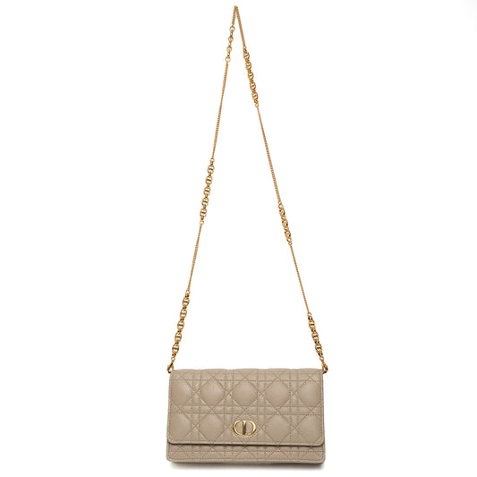 Dior Sand Beige Quilted Chain Wallet