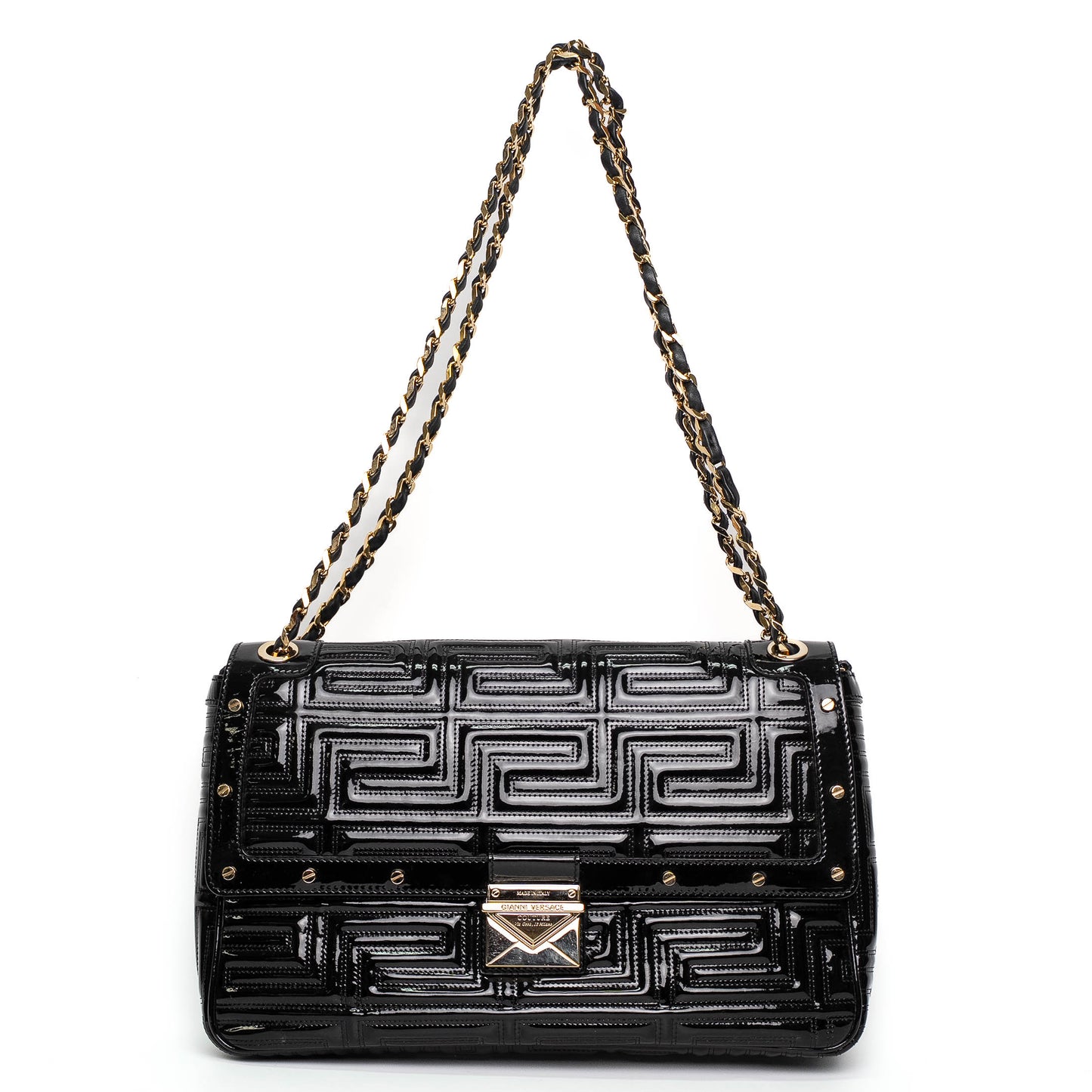 Versace Patent Leather Quilted Chain Shoulder Bag