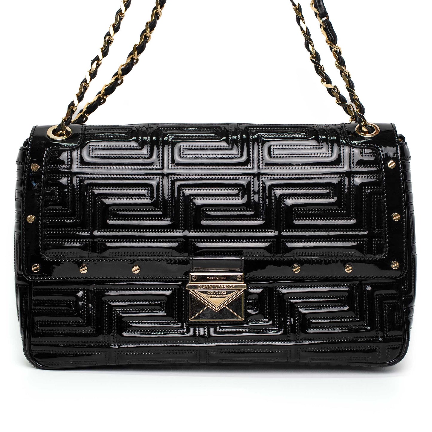Versace Patent Leather Quilted Chain Shoulder Bag