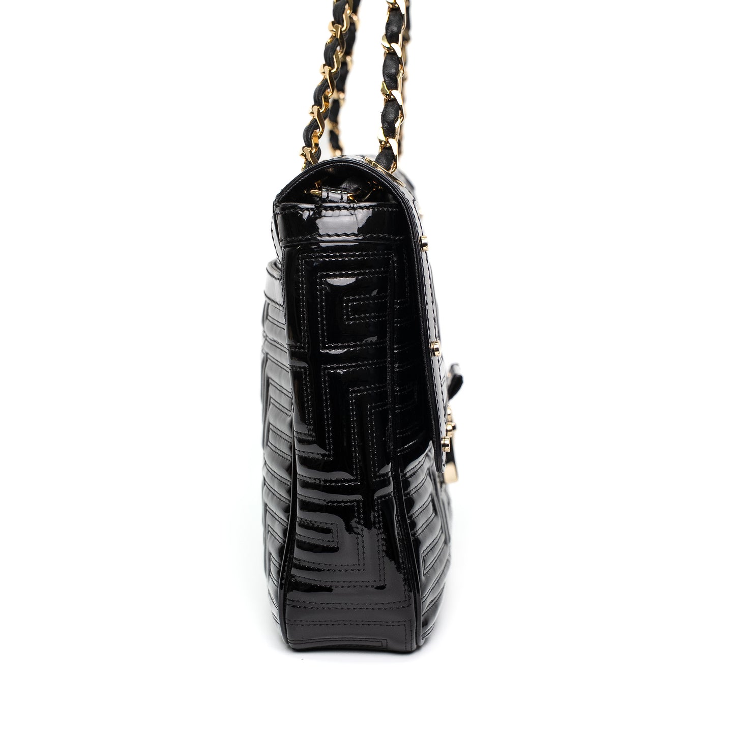 Versace Patent Leather Quilted Chain Shoulder Bag