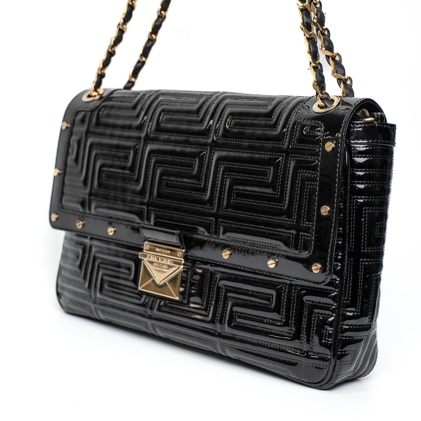 Versace Patent Leather Quilted Chain Shoulder Bag