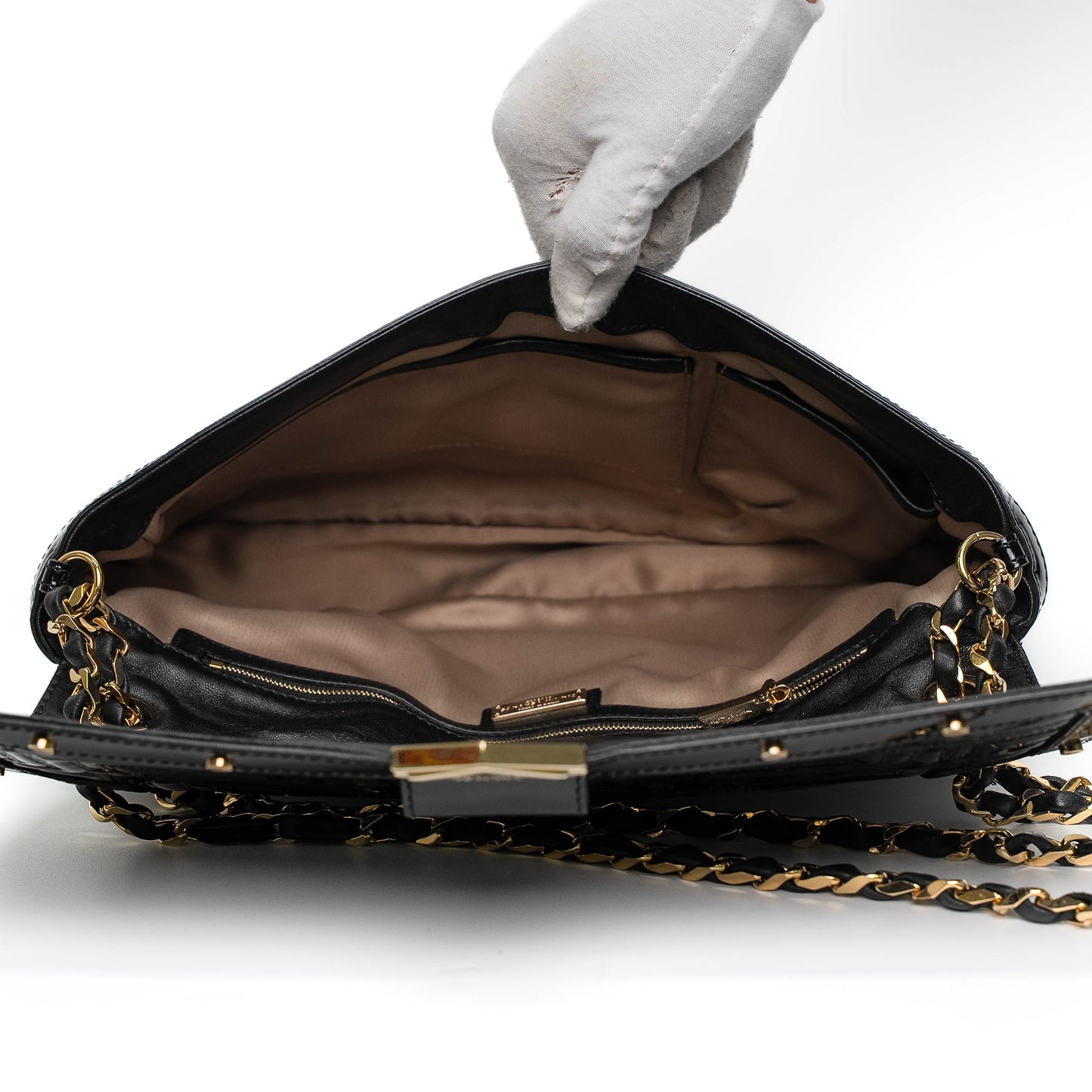 Versace Patent Leather Quilted Chain Shoulder Bag