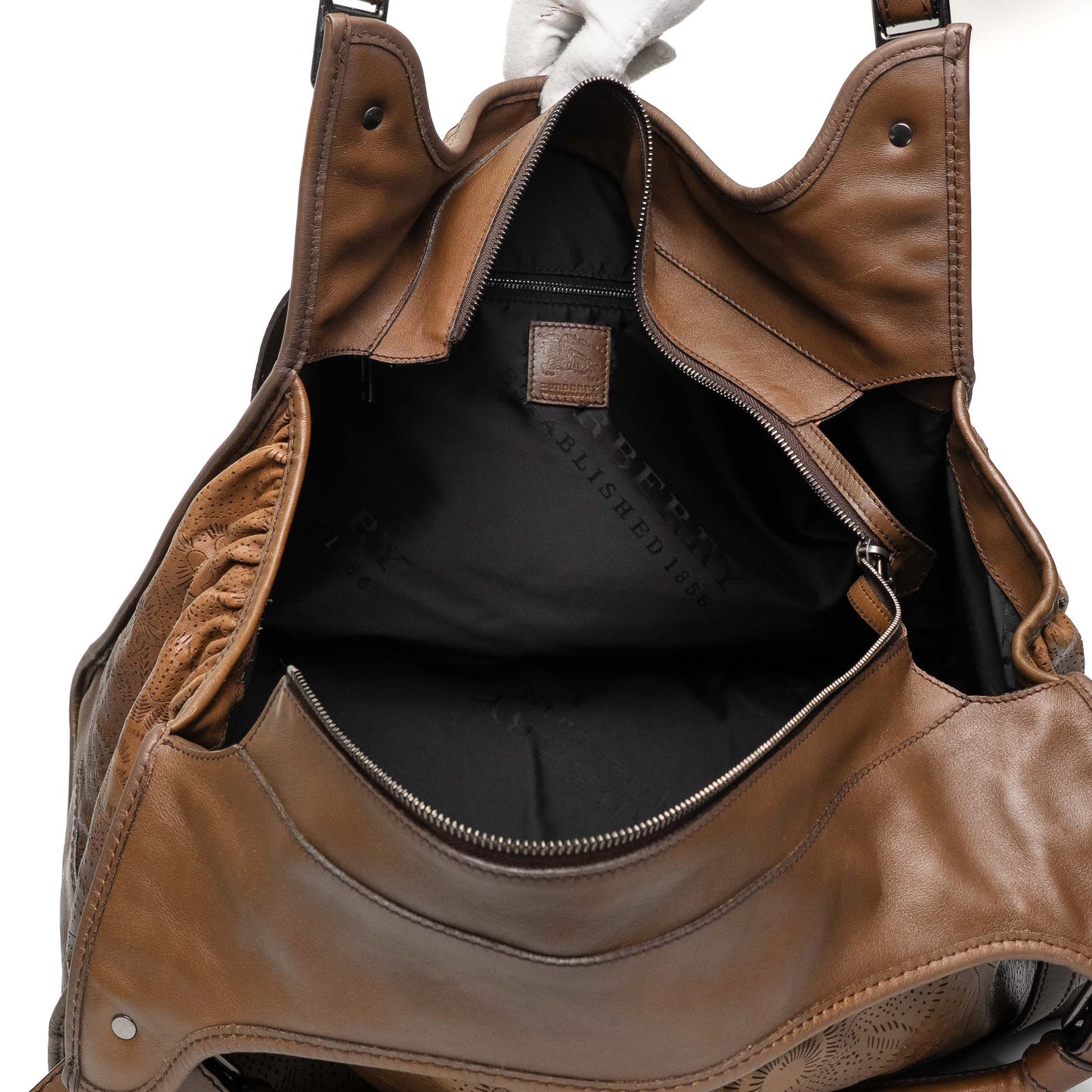 Burberry Nutmeg Degrade Lace Leather Hobo Bag