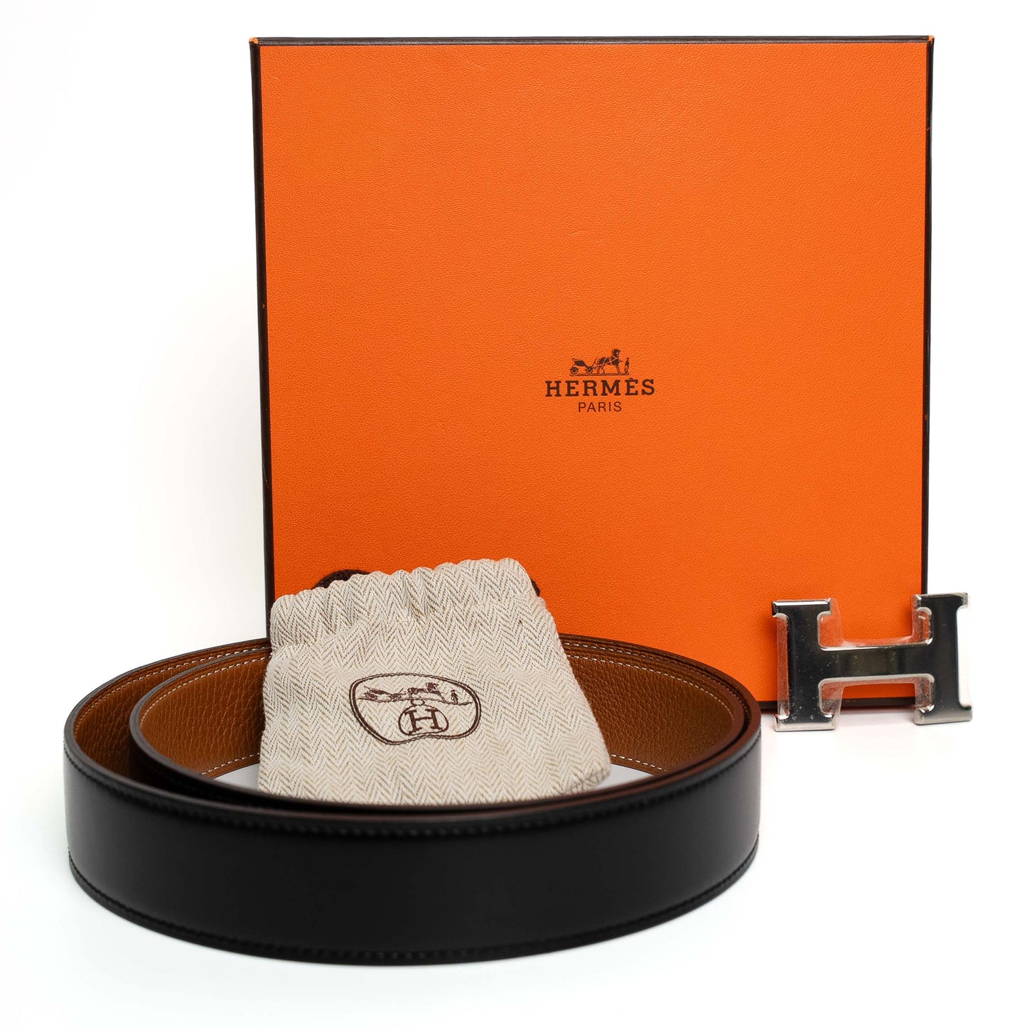 Hermès Reversible Leather Belt Black Brown