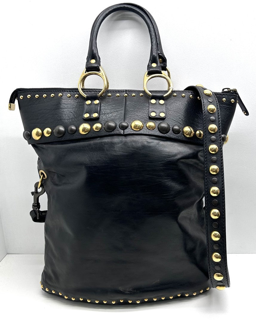 Vintage Gucci Babouska Heart Large Black Studded Leather Tote/Shopper Bag image 2
