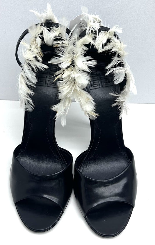 GIVENCHY BLACK LEATHER &amp; FEATHER ANKLE STRAP PUMPS image 1