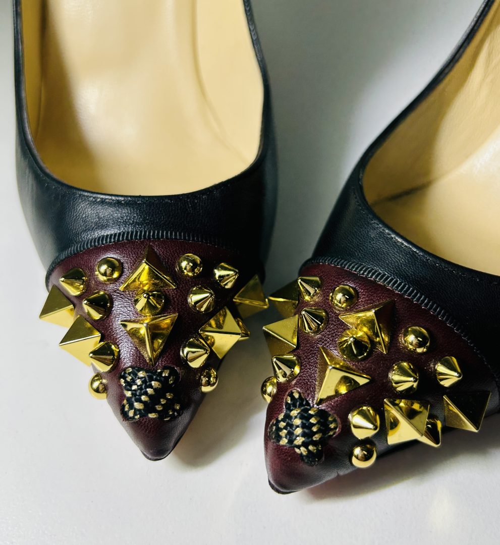 Christian Louboutin Black & Burgundy Studded Heels image 2
