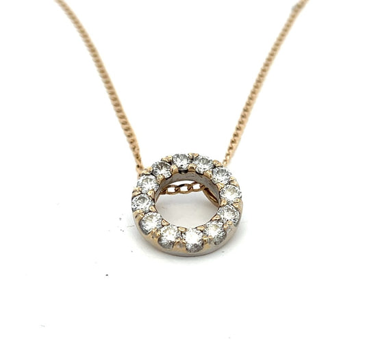 9ct Yellow Gold Circular 0.84ct Diamond Pendant & Chain image 0