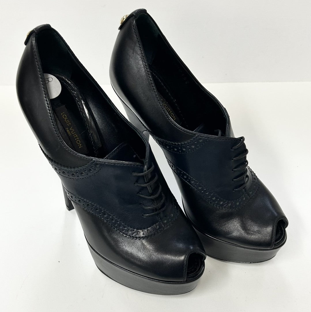 LOUIS VUITTON BLACK/NAVY LEATHER PEEP TOE PLATFORMS image 0