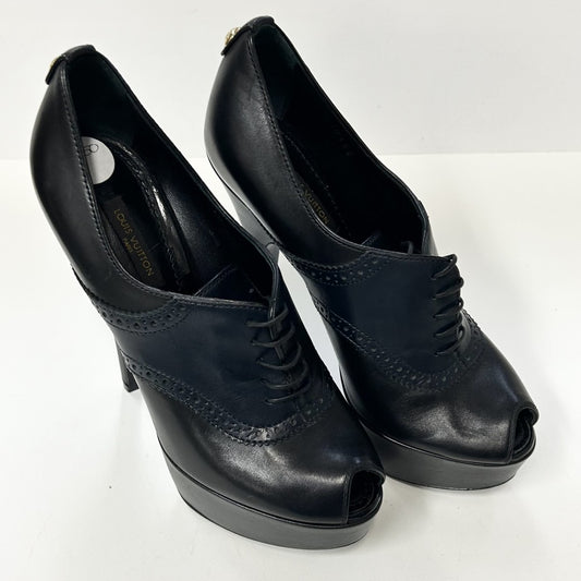 LOUIS VUITTON BLACK/NAVY LEATHER PEEP TOE PLATFORMS image 0