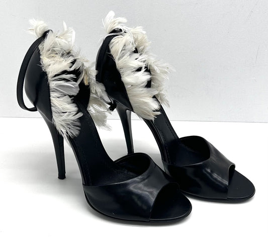 GIVENCHY BLACK LEATHER &amp; FEATHER ANKLE STRAP PUMPS image 0