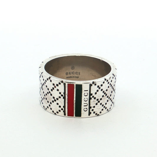 Gucci Silver Web Enamel Band Ring