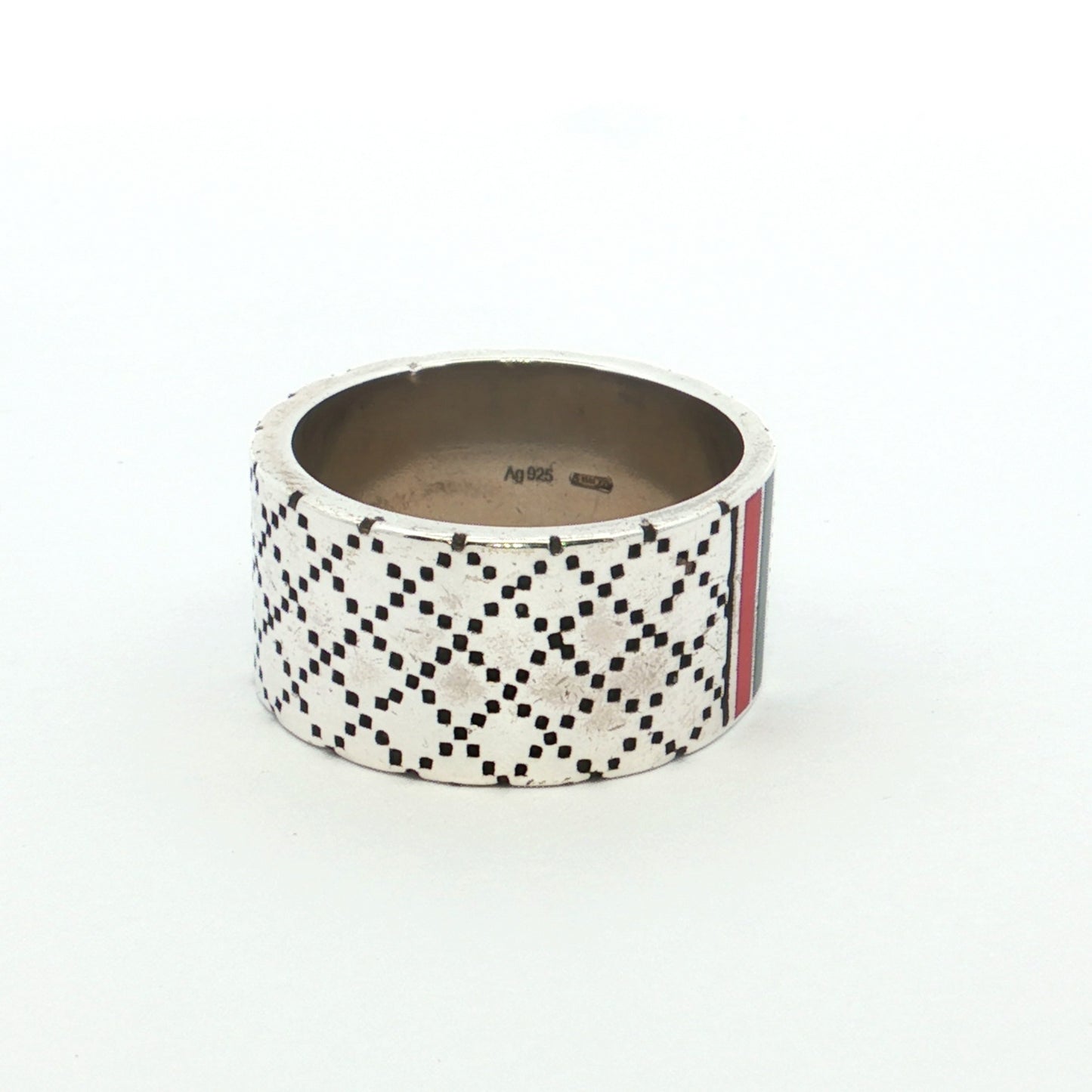 Gucci Silver Web Enamel Band Ring