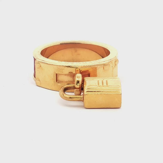 Hermès Kelly Scarf Ring Gold Tone Pink
