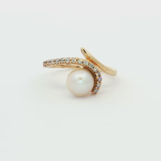 Yellow Gold Pearl & Diamond Ring