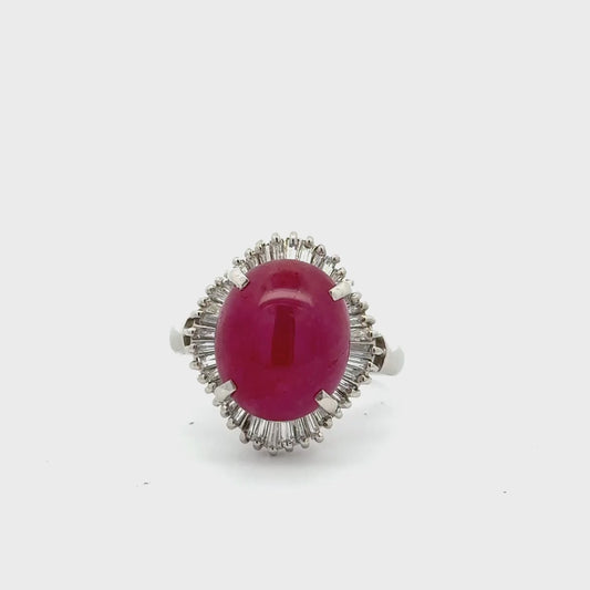 Platinum Star Ruby Diamond Cluster Ring