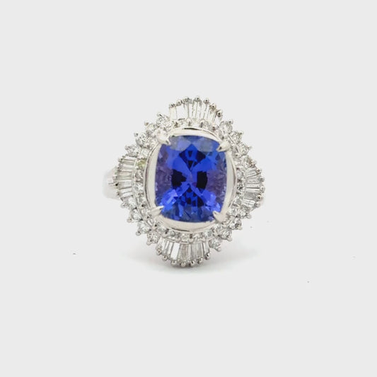 Platinum Tanzanite Diamond Cluster Ring