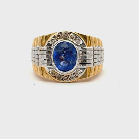 14ct Gold Sapphire Diamond Men's Ring