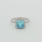White Gold Blue Princess-Cut Halo Ring