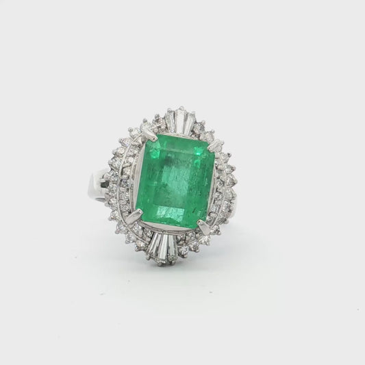 Emerald Diamond Ballerina Ring Platinum