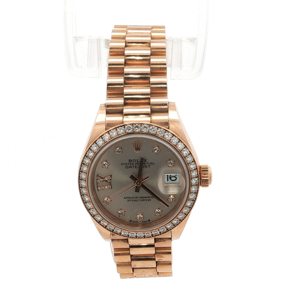 Rolex Lady-Datejust 28 Everose Gold Diamond Watch