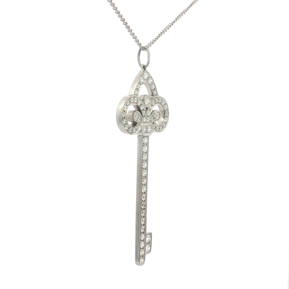 Tiffany & Co. Platinum Diamond Fleur de Lis Key Pendant Necklace