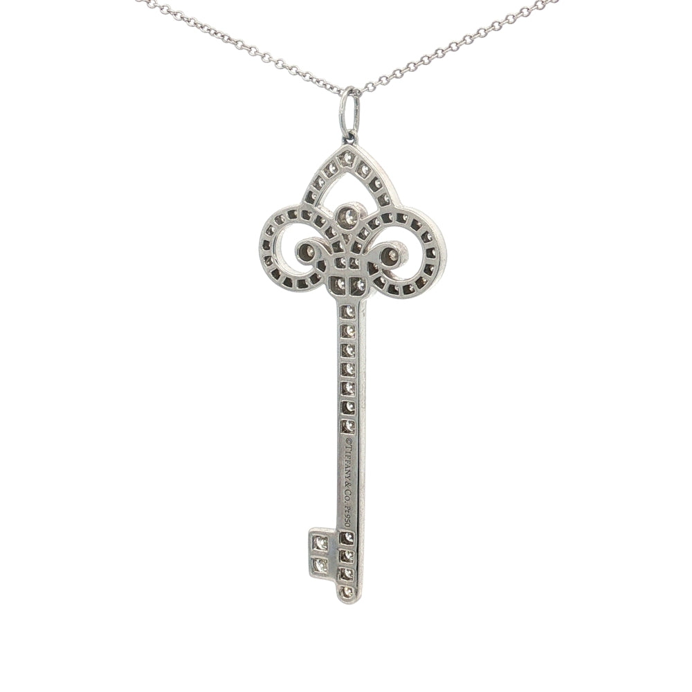 Tiffany & Co. Platinum Diamond Fleur de Lis Key Pendant Necklace