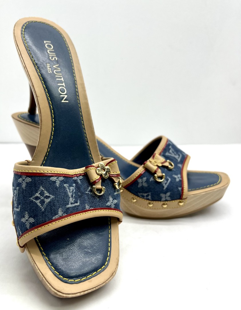 Louis Vuitton Blue Denim Platform Sandals - LuvLuxe
